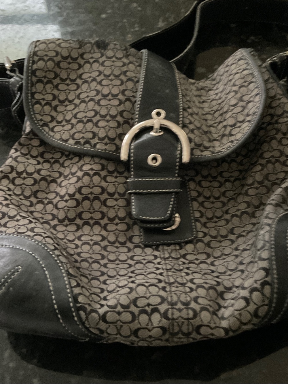 Coach Monogram Canvas Shoulder Bag in black gray